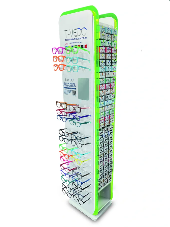 Espositore T‑Vedo in plexiglass con LED
